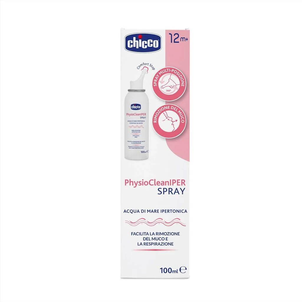 CHICCO Sprej do nosa hypertonický s morskou vodou PhysioCleanIPER na upchatý nos 100ml, 12m+ 1×100 ml, sprej do nosa