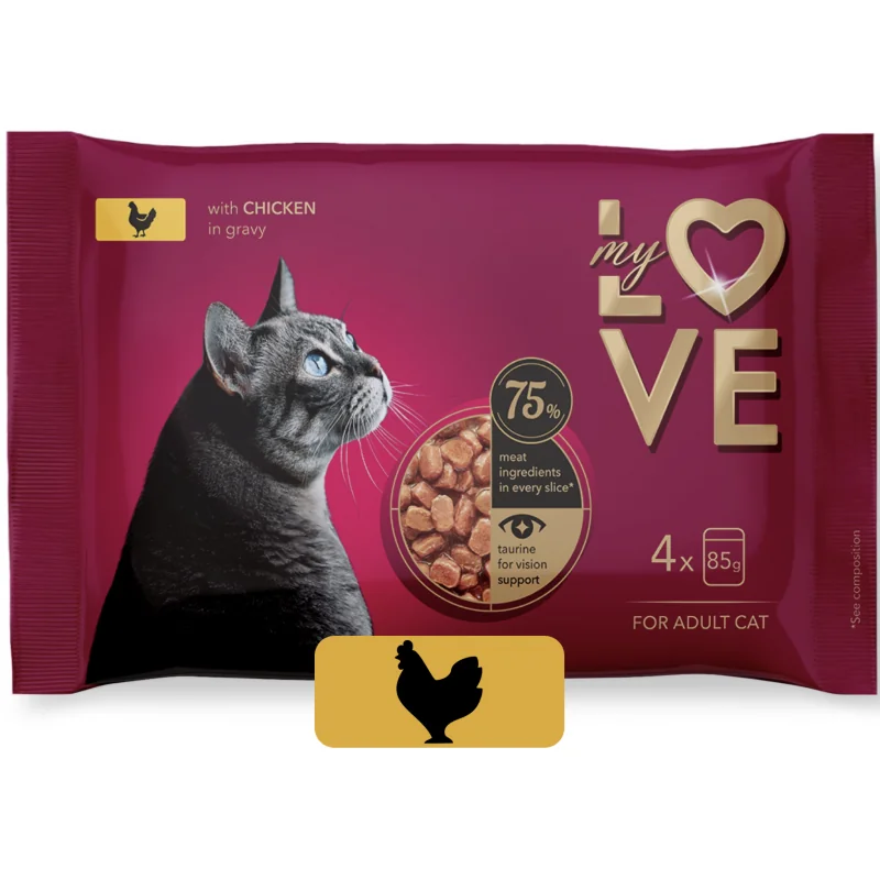 My Love SET kapsičky pre mačky s kuracím mäsom v jemnej omáčke 4 x 85 g (2367)