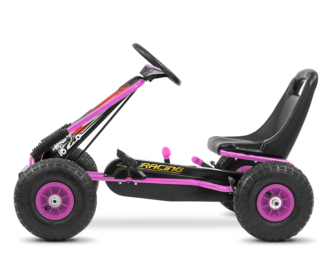 Dětská šlapací motokára THOR – nafukovací kola, brzda, 3–8 let, černá, růžová