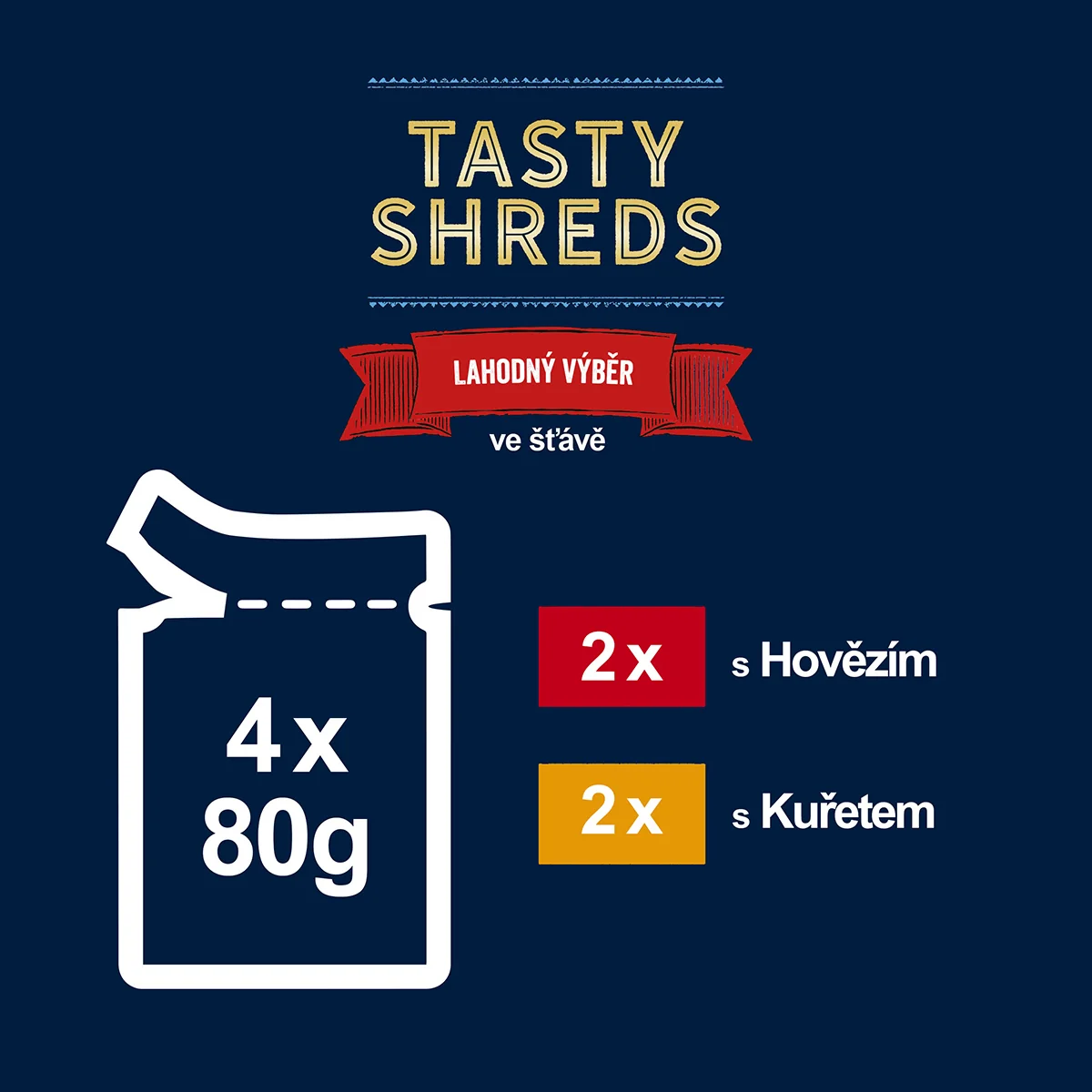 Felix Tasty Shreds kapsičky pre mačky hovädzie, kura v šťave 4x80 g 4×80 g, kompletné krmivo pre dospelé mačky