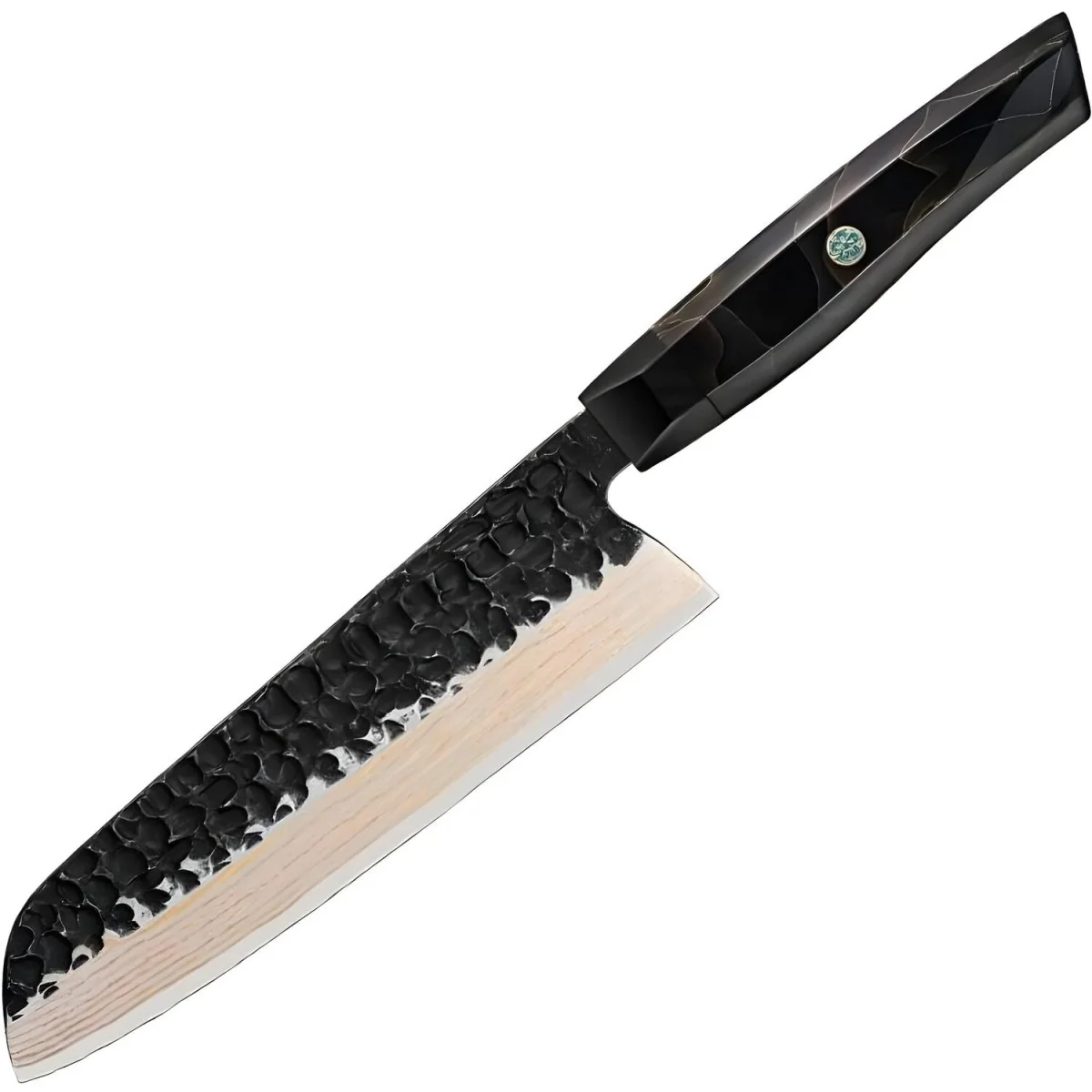 Damaškový kuchynský nôž Zankoku - Santoku/Čierna/Hnedá 32,2 cm, HRC60±2