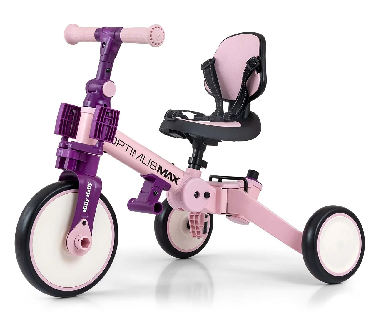 Detská trojkolka 5v1 Milly Mally Optimus Max s vodiacou tyčou pink ,