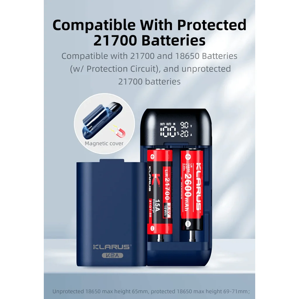 KLARUS K2A 3v1 duálna inteligentná nabíjačka + držiak na batérie + powerbank, LCD displej