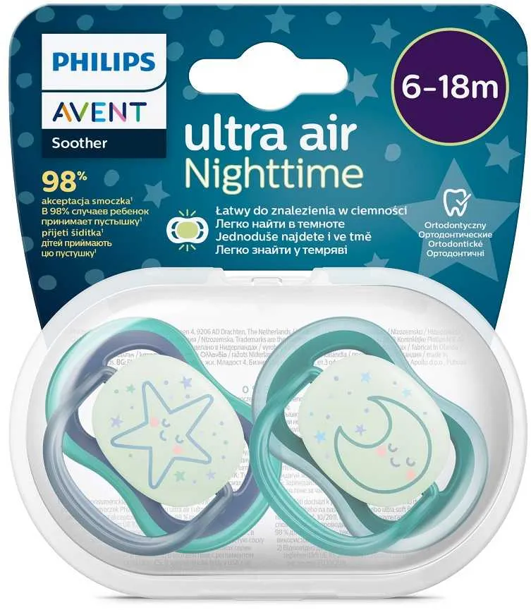 Philips AVENT Cumlík Ultra air nočný 6-18m chlapec 2ks 1×2 ks, cumlík