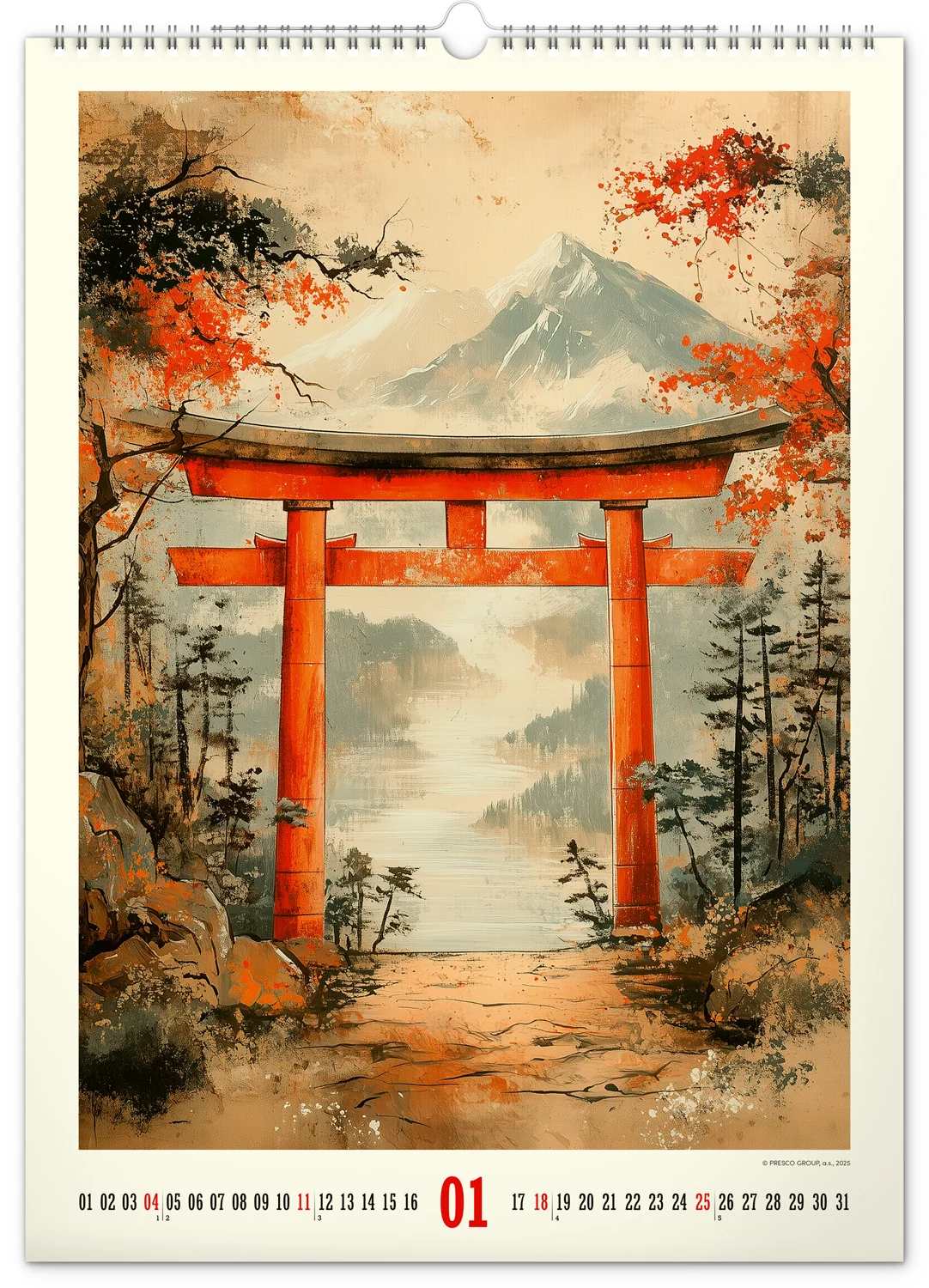 NOTIQUE Nástenný kalendár Vintage plagáty – japonské umenie 2026 33×46 cm