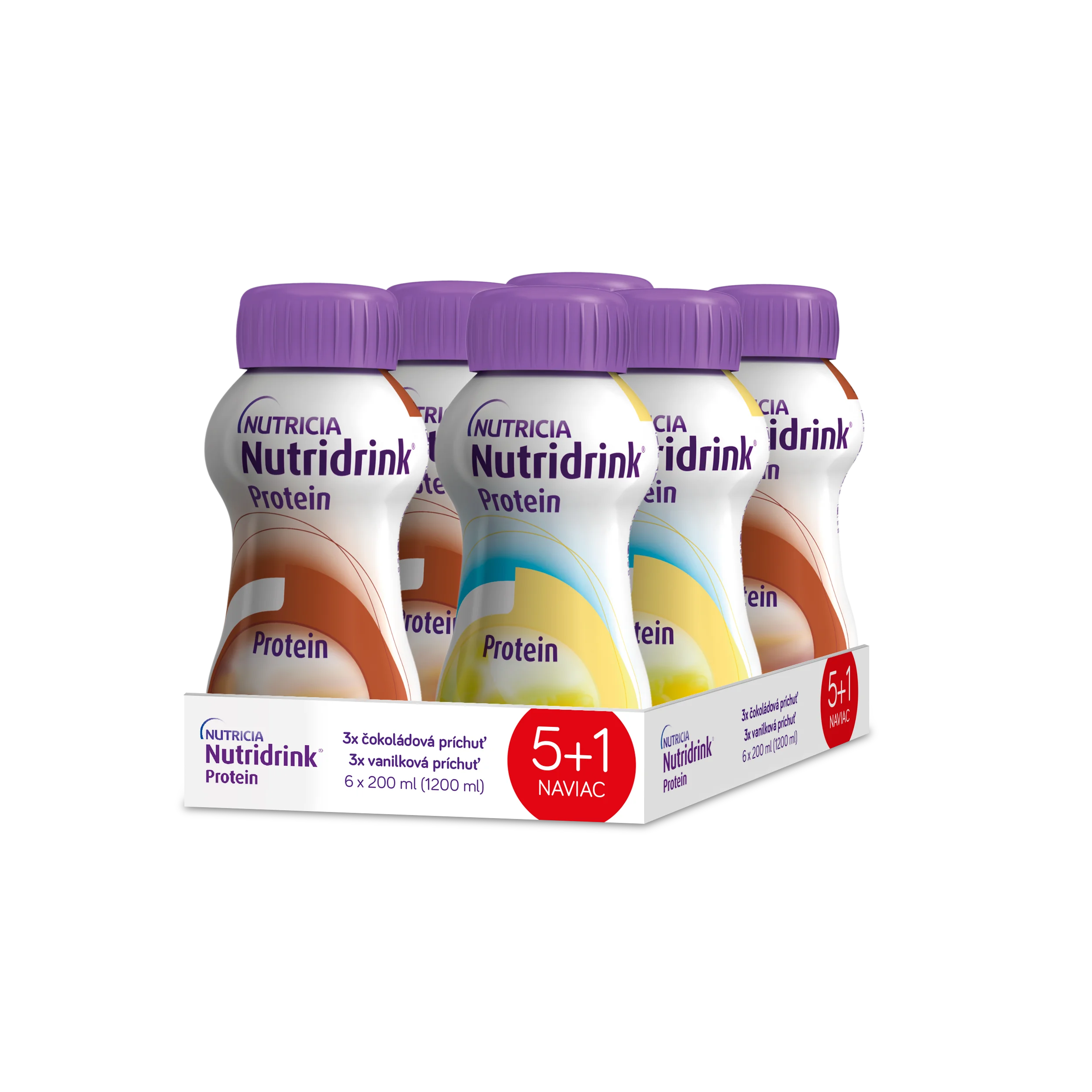 Nutridrink Protein 5+1 (3x vanilková príchuť + 3x čokoládová príchuť) 6 ks