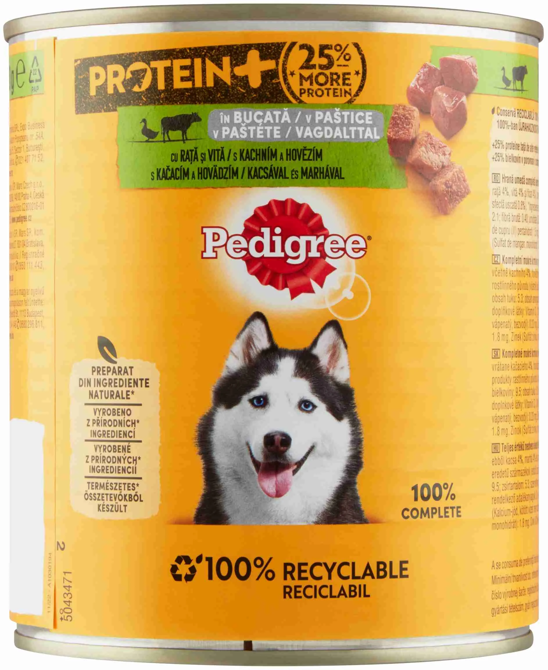 PEDIGREE Konzerva PROTEIN s Kačacím a hovädzím 800g 1×800 g, konzerva pre psy