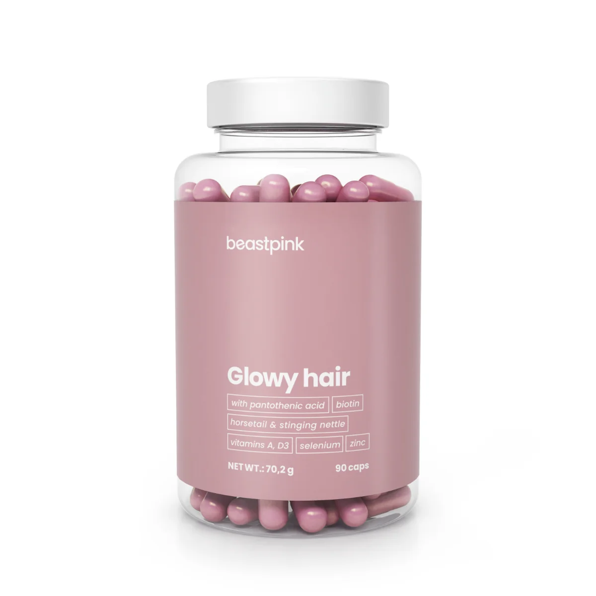 Gymbeam beastpink glowy hair beastpink 90cps 1×90 cps, komplex pre pevné a lesklé vlasy