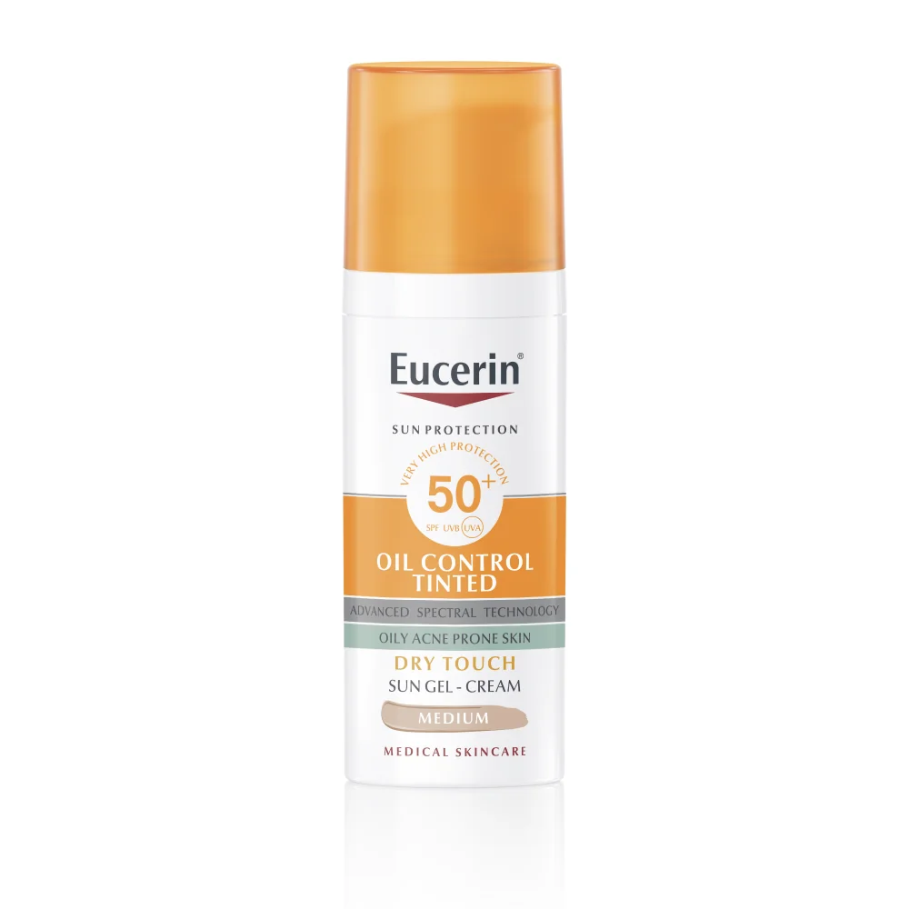 Eucerin SUN OIL CONTROL TINTED SPF 50+ MEDIUM krémový gél na opaľovanie na  tvár, tónovací-stredne tmavý 1x50 ml