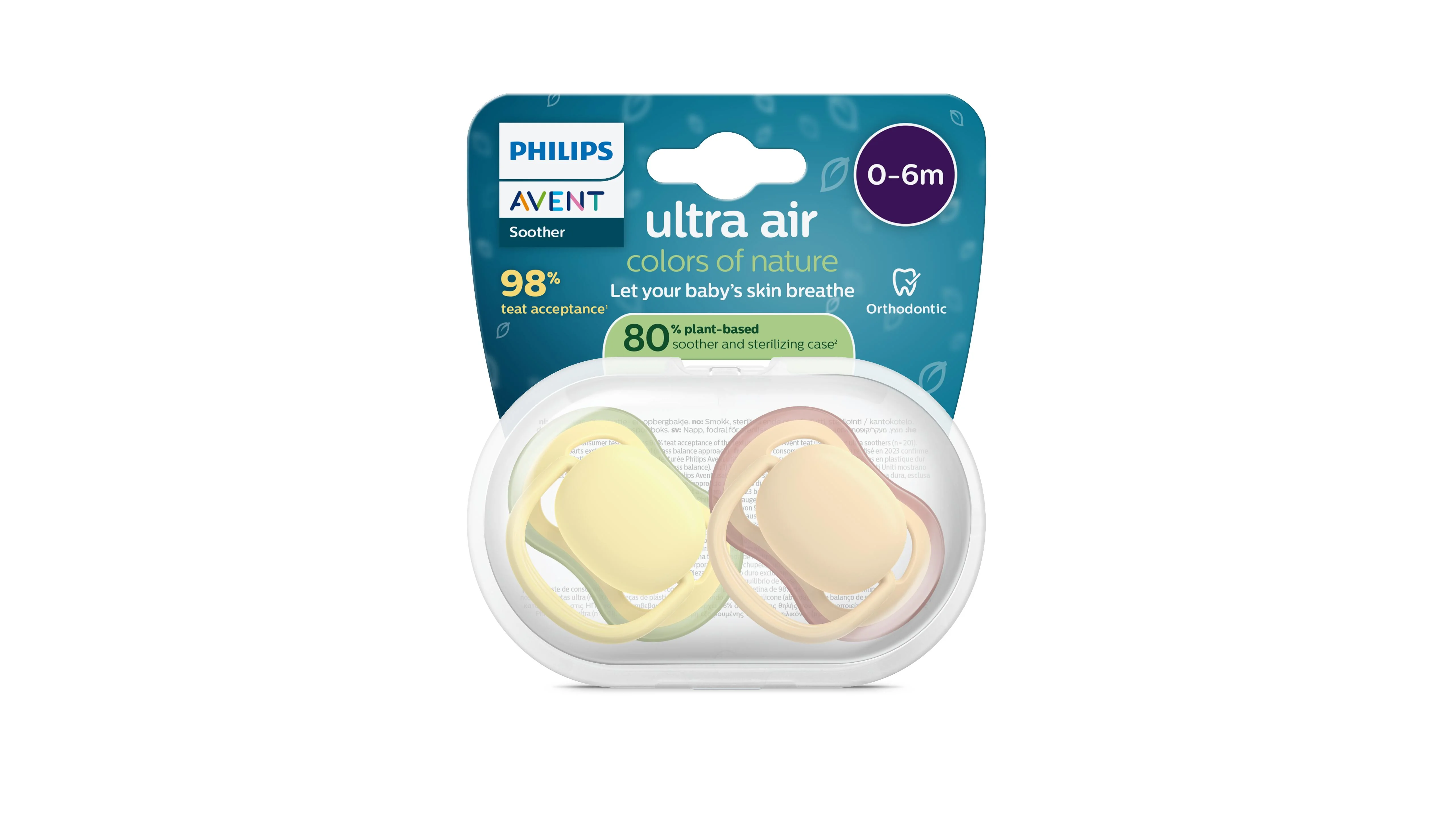 Philips AVENT - Cumlík Ultra air SCF087/07, 0-6 m, neutral, oranžová/žltá 2 ks