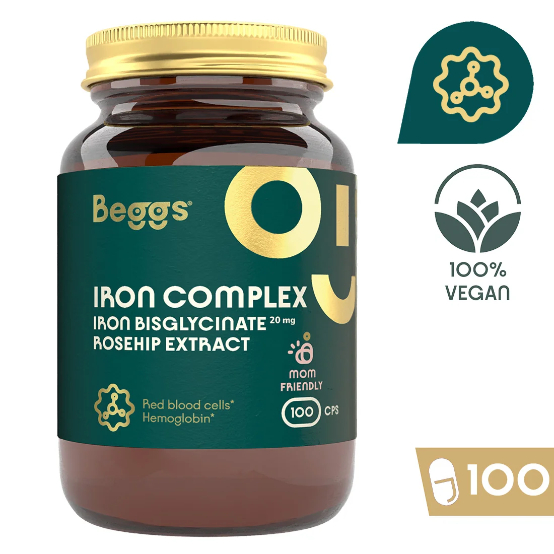 Beggs Iron bisglyc. 20mg, rosehip extract 100 cps 1×100 cps, výživový doplnok
