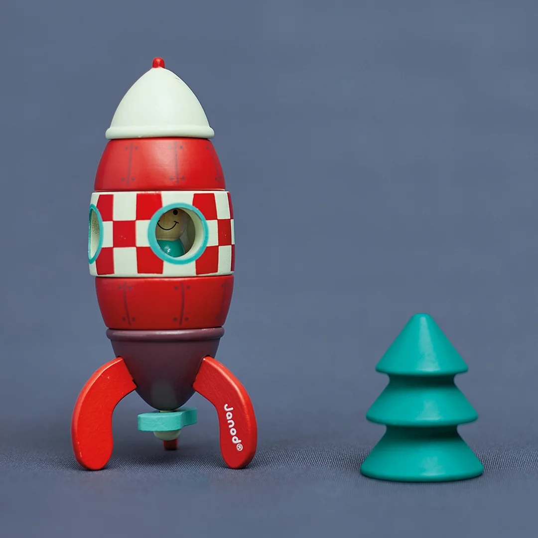 Janod Drevená magnetická skladačka Raketa Kit Magnet 16 cm 9 ks