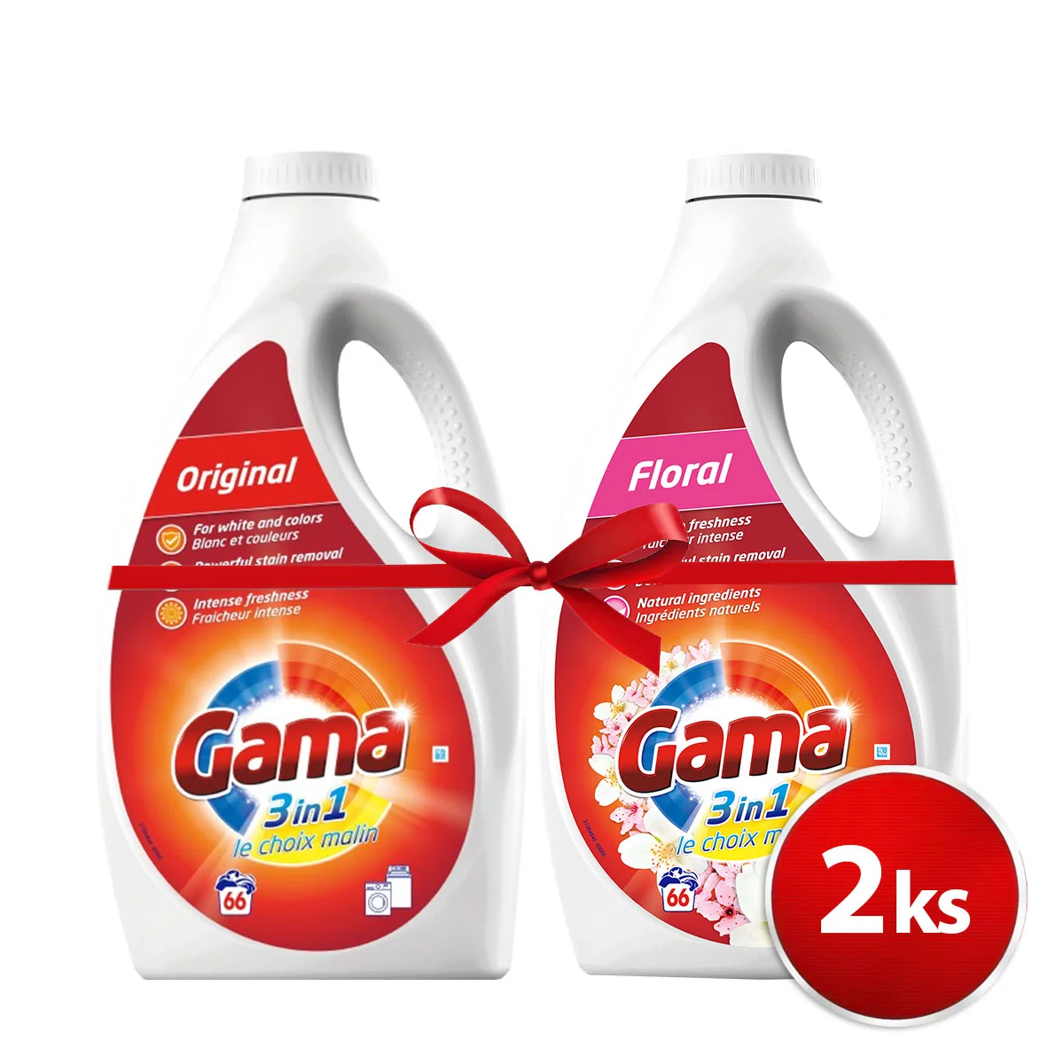 SET 2ks GAMA prací gél 3L / 66 praní Floral + Universal 2x3L, prací gél