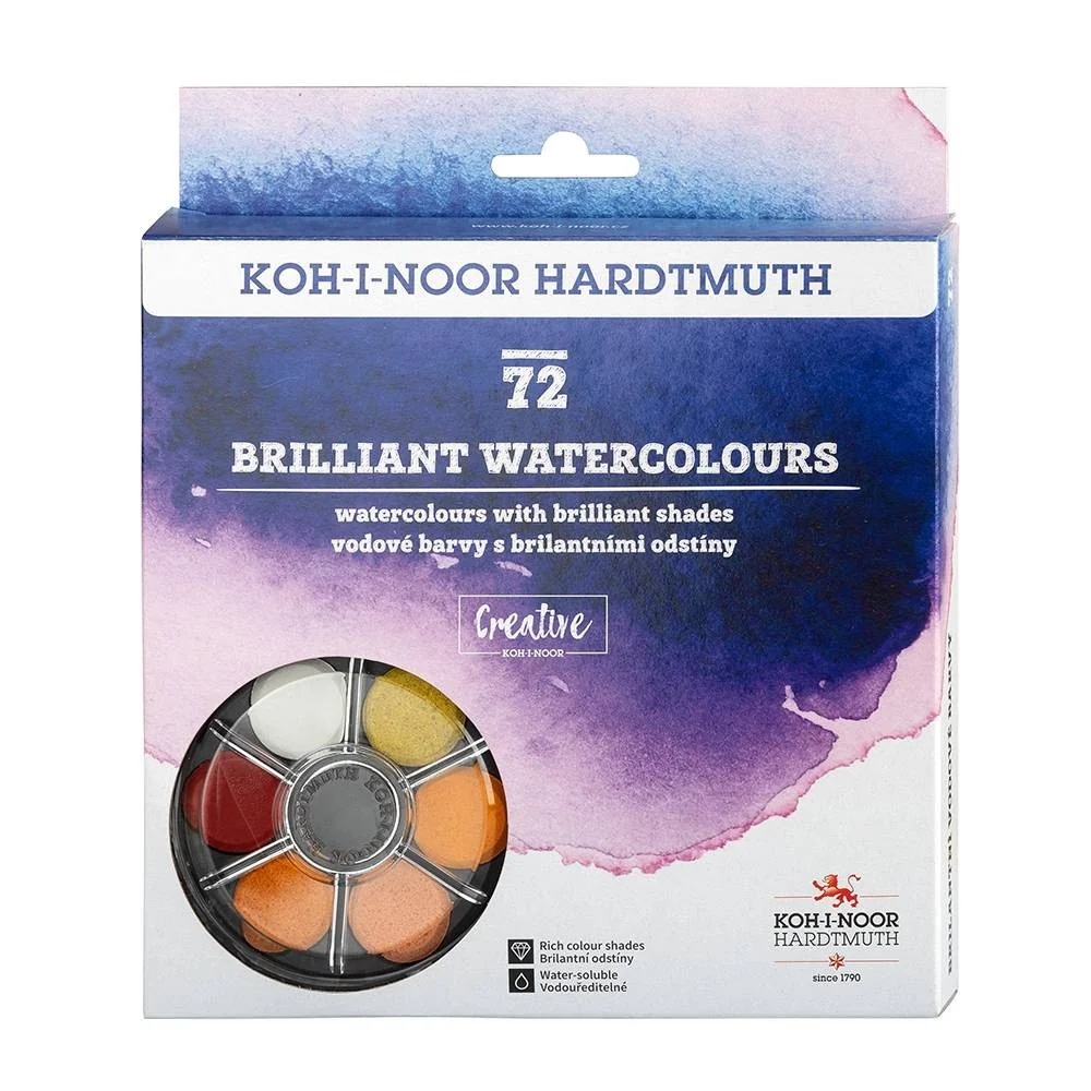 Súprava briliantových vodových farieb 22,5 mm 72 ks