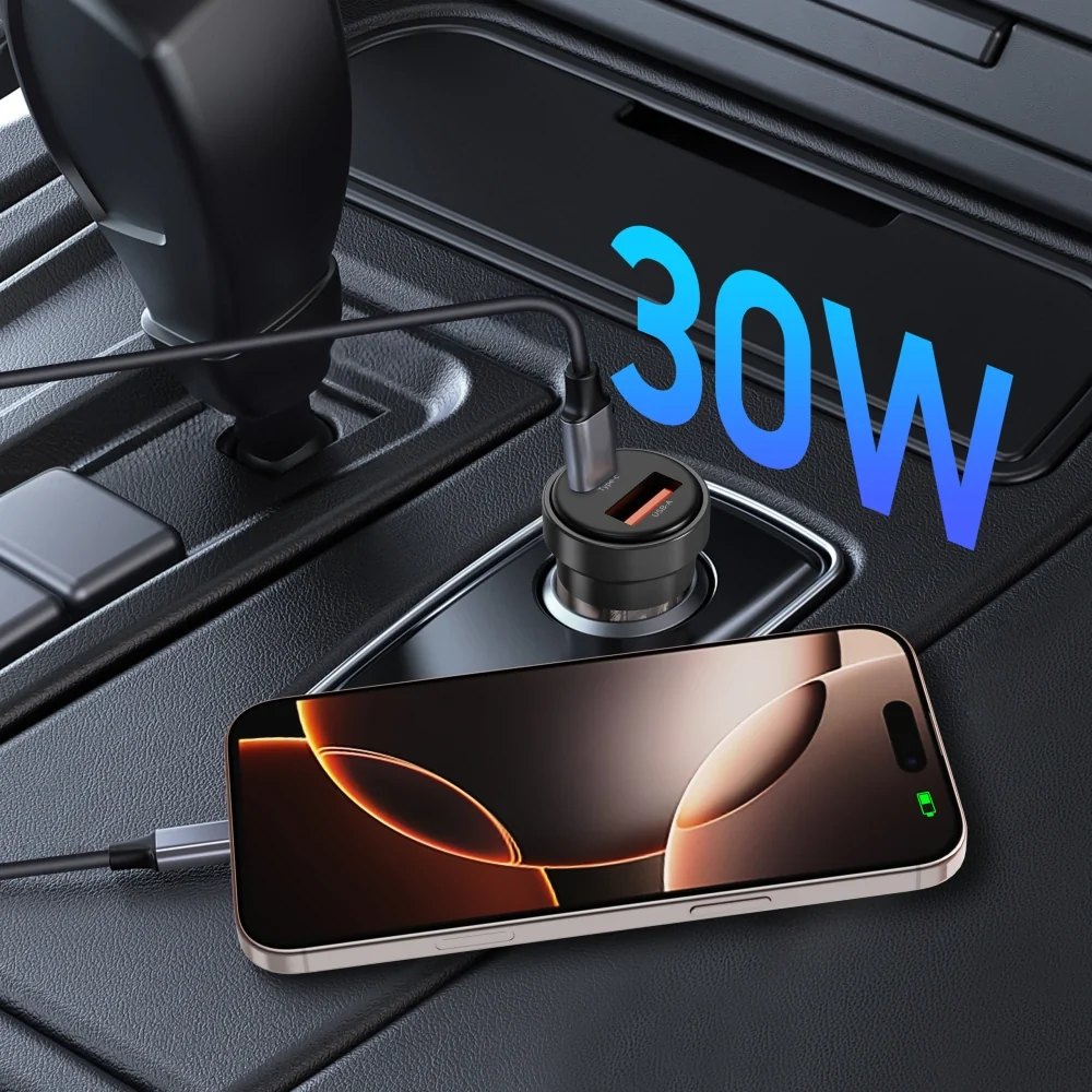 Tech-Protect CC03 autonabíjačka USB / USB-C 30W PD QC, čierna