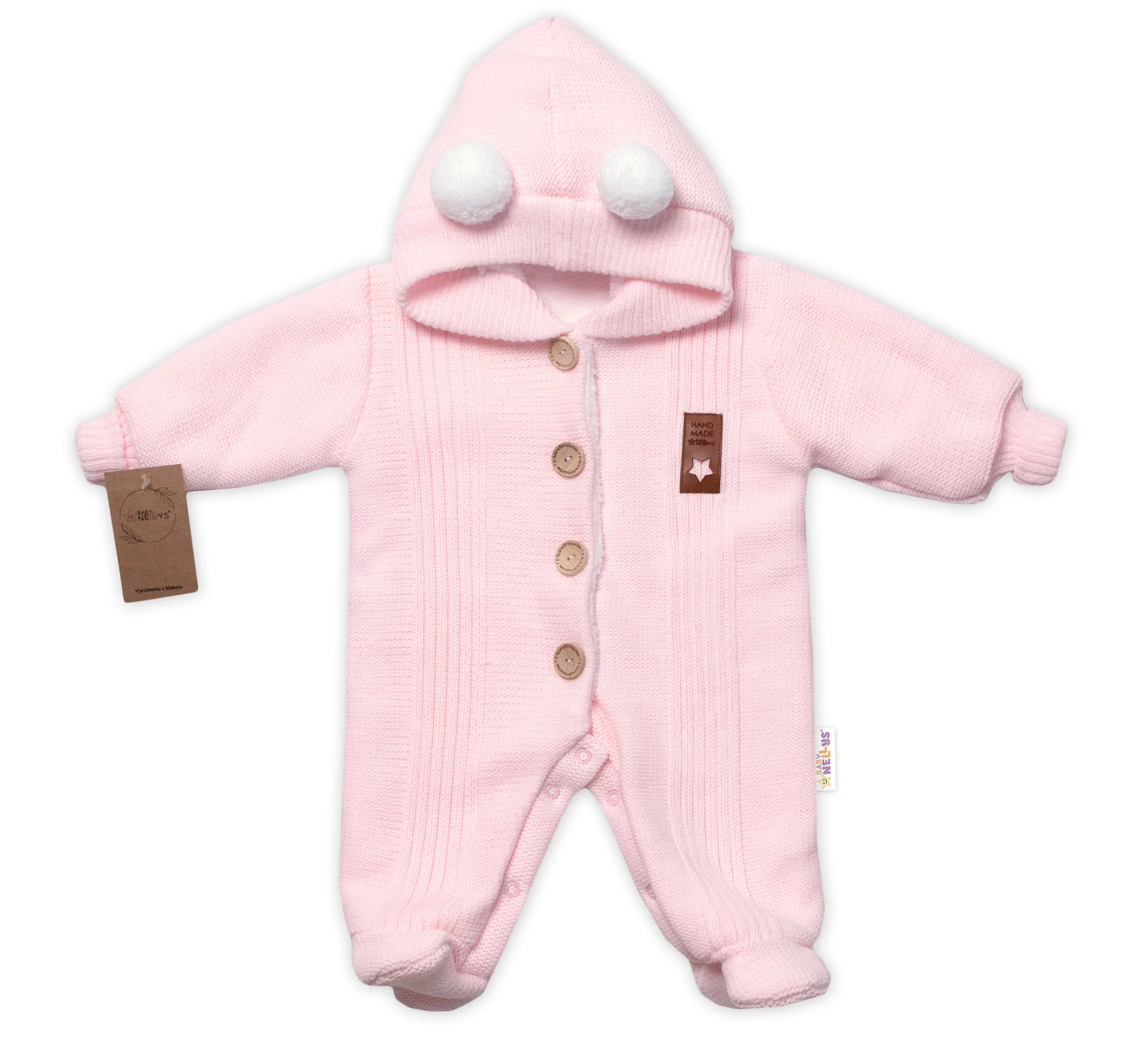 Baby Nellys Pletená kombinéza/overal LUX STAR s kožúškom, dvojvrstvová,sv. růžová, veľ. 68