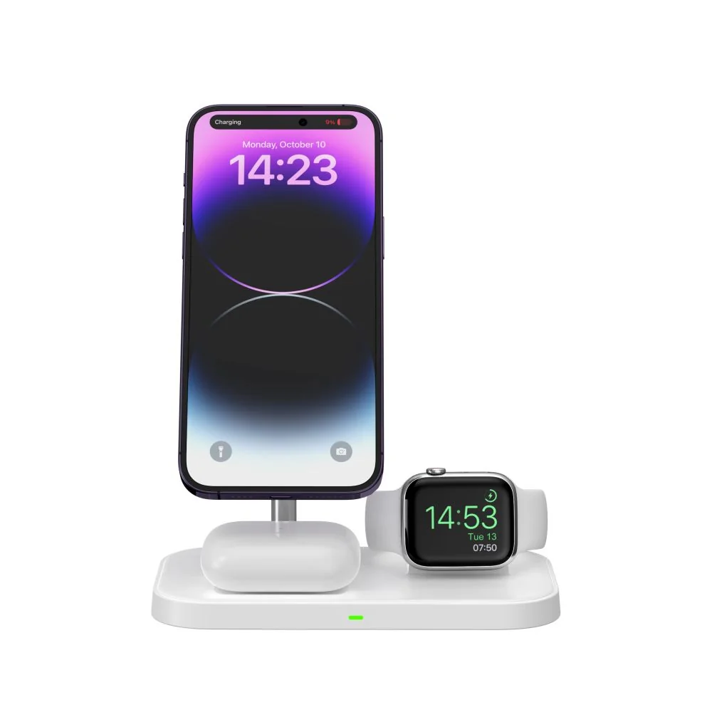 Tech-Protect A22 3in1 bezdrôtová nabíjačka na mobil / AirPods / Apple Watch, biela Watch, biela