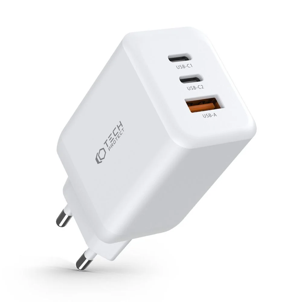 Tech-Protect Multi Port sieťová nabíjačka USB / 2x USB-C QC 65W, biela