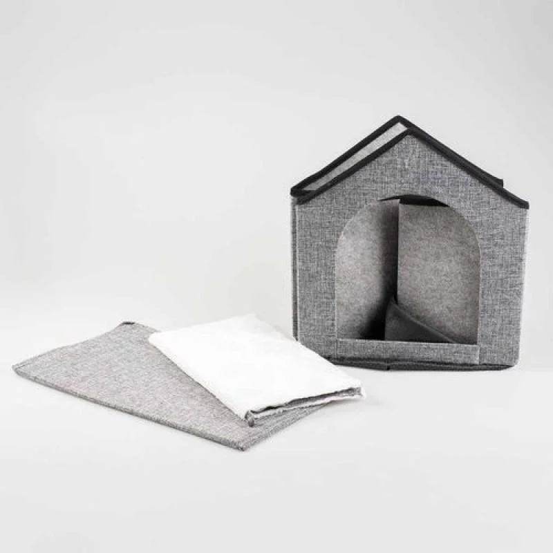 DUVO+ Sivý skladací textilný domček pre mačky a malé psy 43,5x38,5x41cm