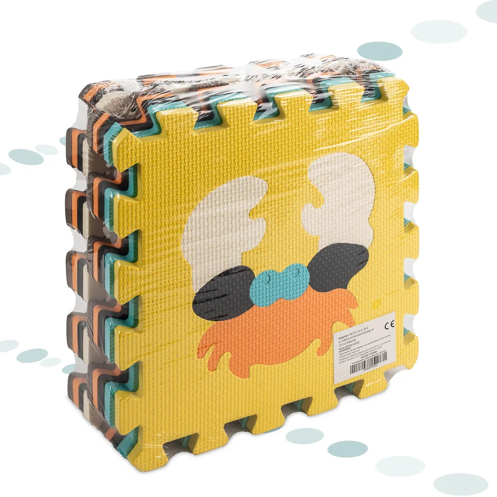Penová podložka na puzzle pre deti 9 ks farebné zvieratká 85 cm × 85 cm × 1 cm