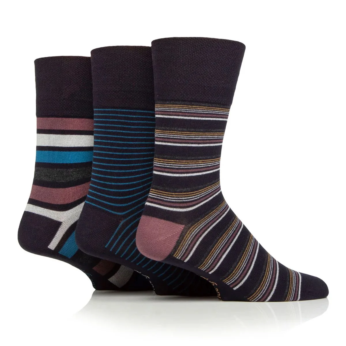 Pánske módne 3 páry Gentle Grip Bambus ponožky MIRAGE STRIPE Veľkosť ponožiek 39-45