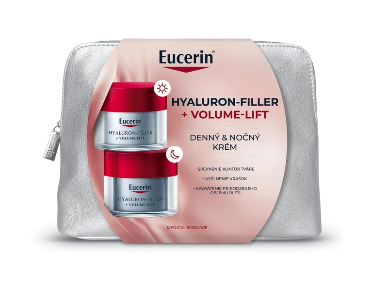 Eucerin Vianočná taštička HYALURON-FILLER + VOLUME-LIFT Denný krém + Nočný krém 1×1 set, darčekové balenie