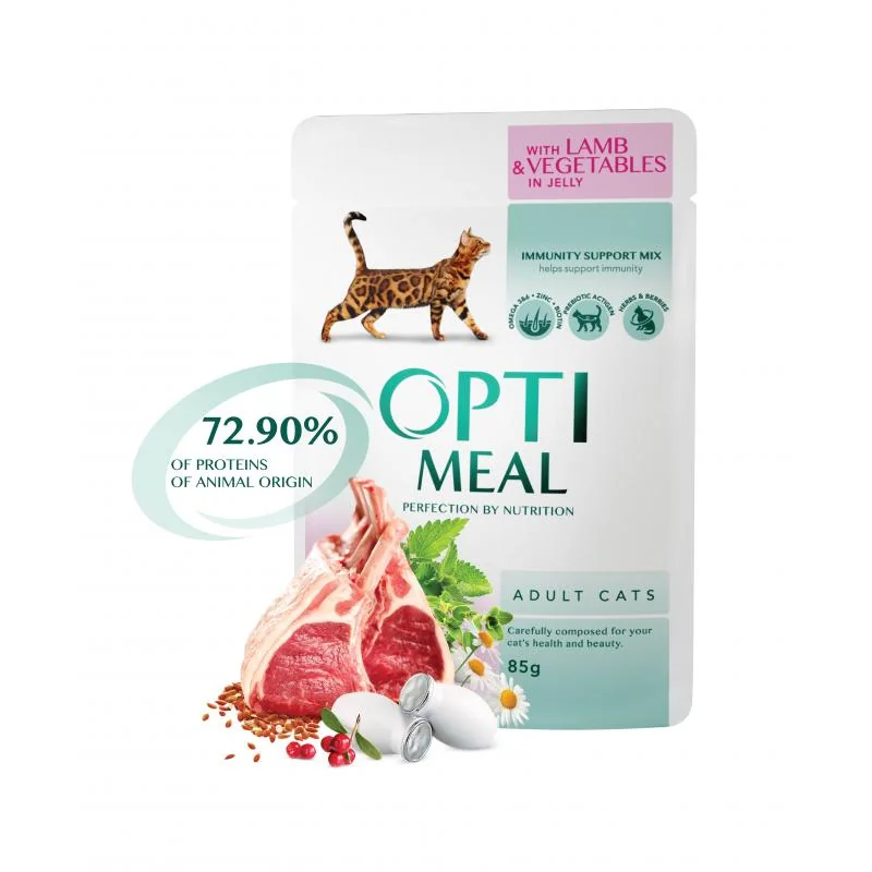 OPTIMEAL™ Superpremium kapsička pre mačky s jahňacím mäsom a zeleninou v želé 85 g (5445)