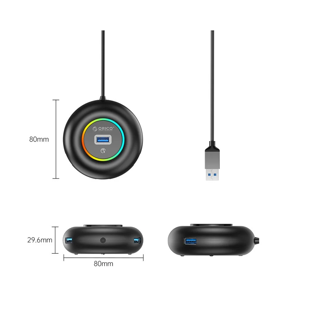 Orico YXR4-U3 HUB adaptér USB - 3x USB 3.0 / 3.5mm jack 1.8m, čierny