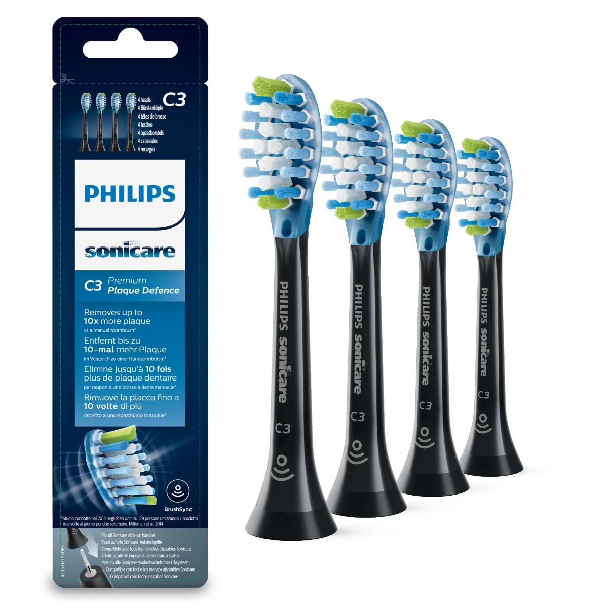 Philips - Nástavce HX9044/33 C3 Premium Plaque Defence pre Sonicare 3. generácie, čierna 1×4 ks, hlavica na sonickú kefku