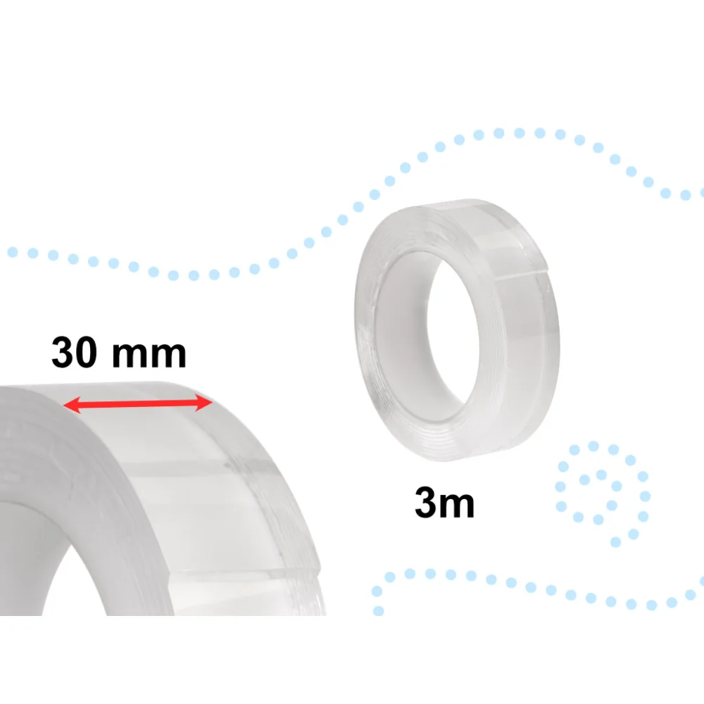 2ks Obojstranná akrylová páska viackrát použiteľná 30mm x 3m transparentná -MOVEO