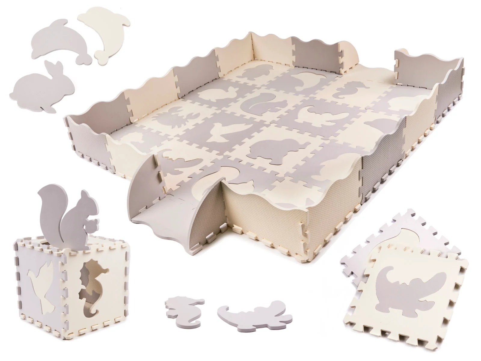 Penová Puzzle Podložka do Ohrádky - Detská, 36 Dielikov, Šedo-Ecru