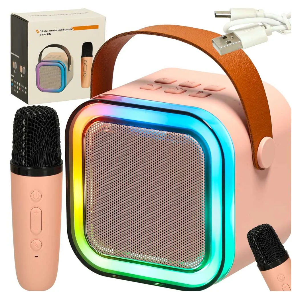 Ružový Bluetooth karaoke set mikrofón, reproduktor, pre deti
