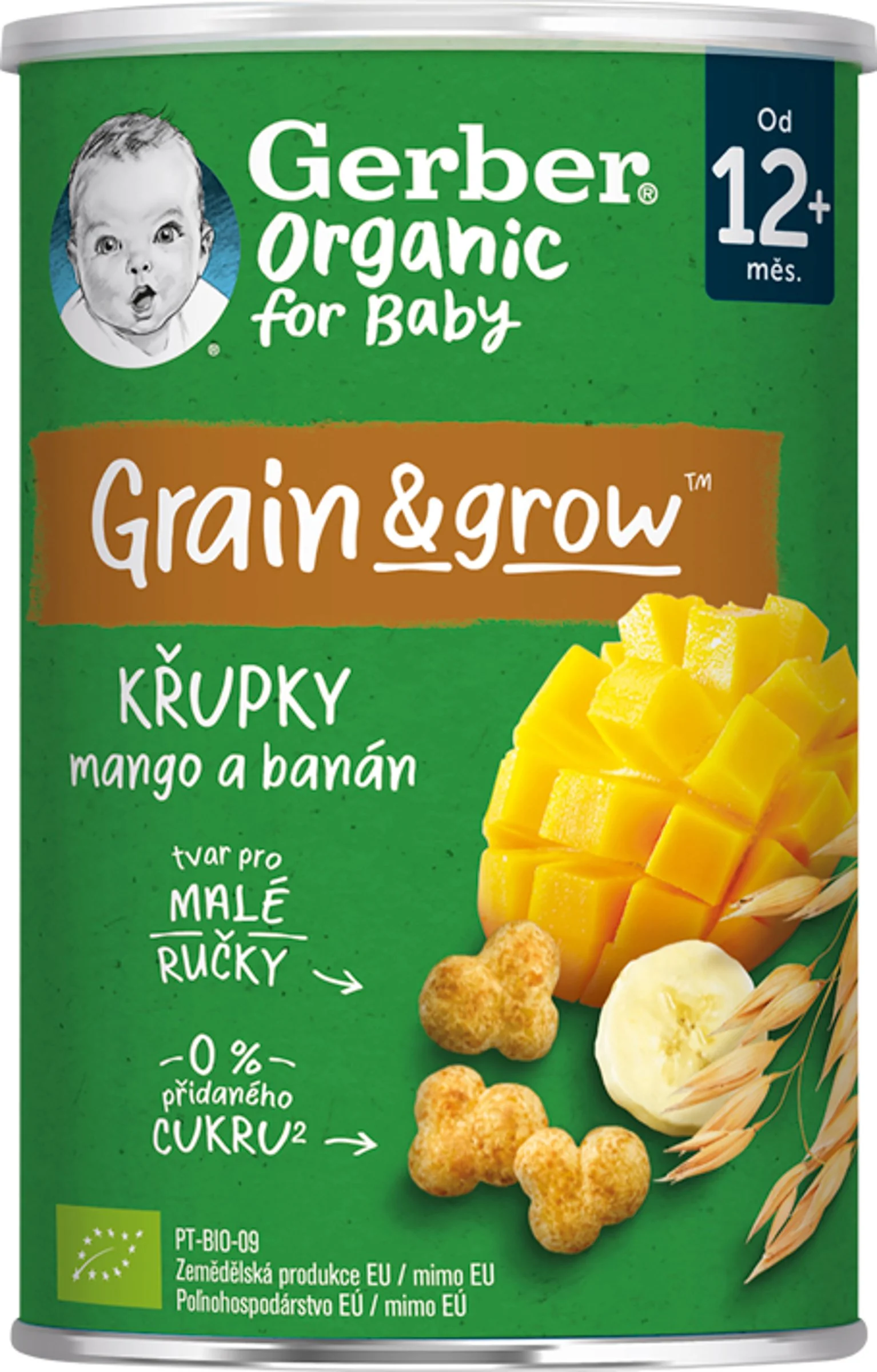 Gerber Organic CHRUMKY Kukurično-ovsené 1×35 g, s mangom a banánom (od ukonč. 12. mesiaca)