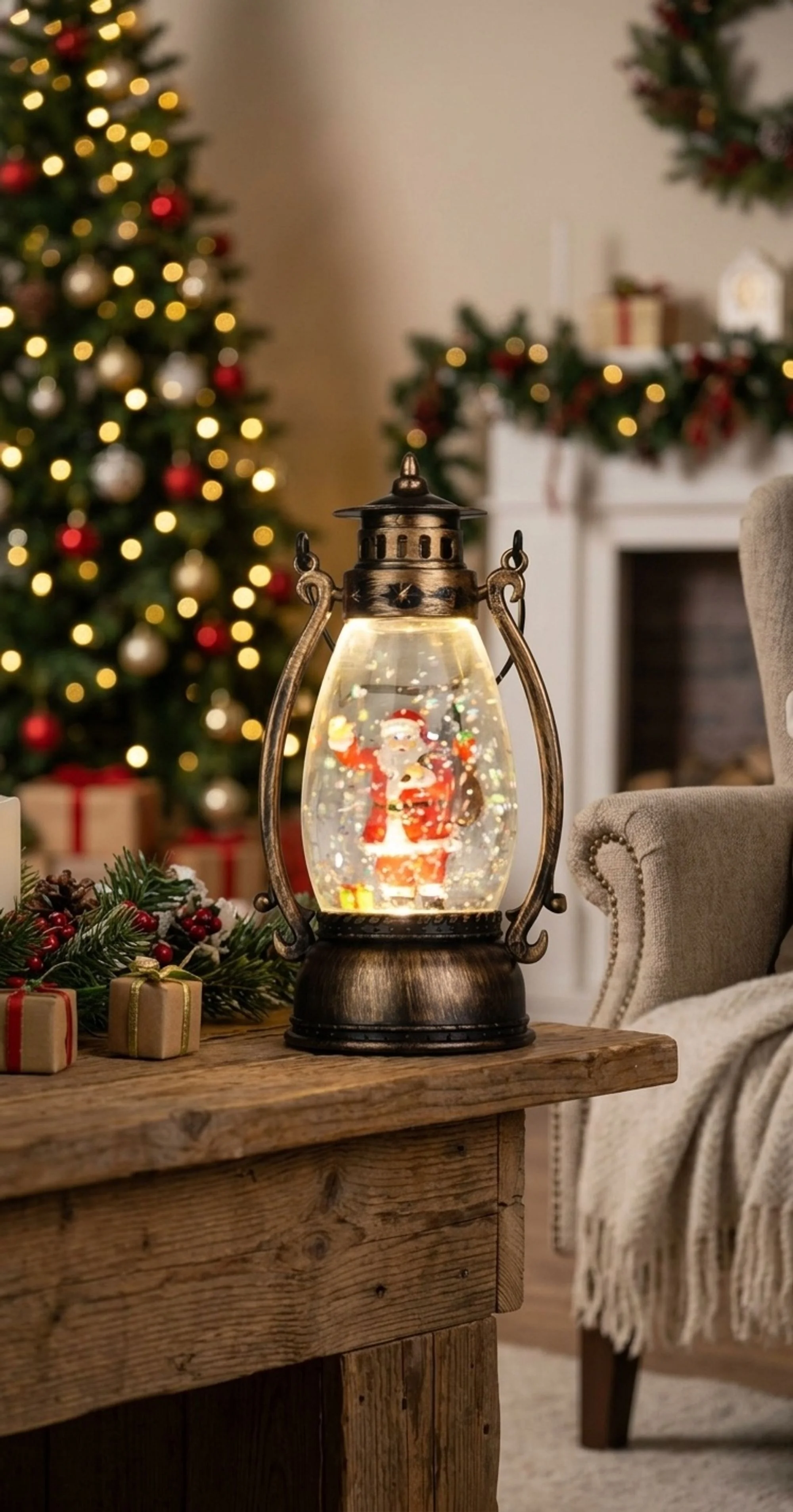 MagicHome vianočný LED lampáš Santa, balenie 12 ks Plast, 1 LED teplá biela, 8x6.5x14 cm, 3xLR44