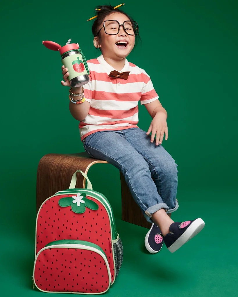 SKIP HOP Spark Style Fľaša so slamkou na vodu nerez Jahoda 12m+ 1×1 ks