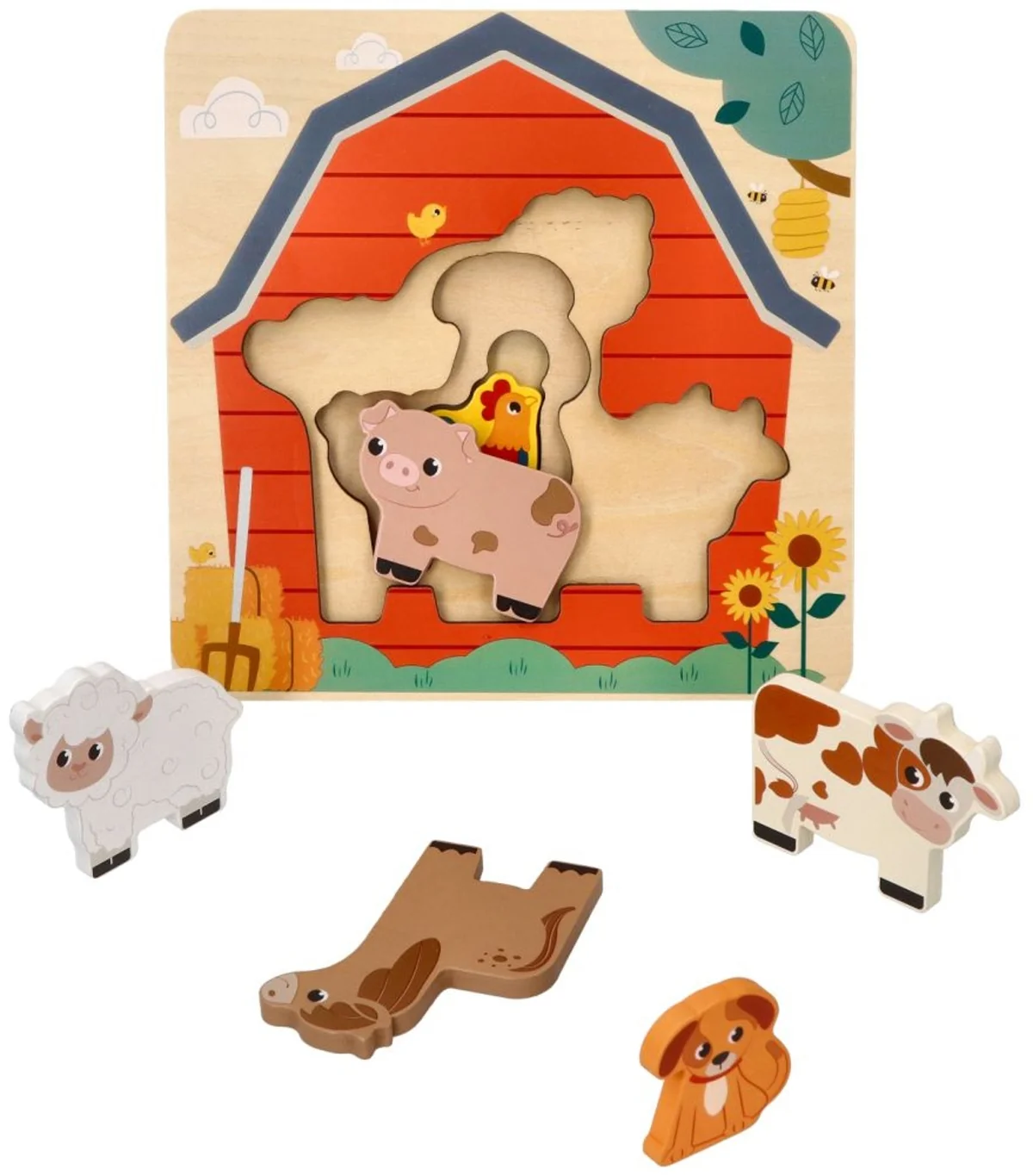Drevené vrstvené puzzle, Farma, prírodná