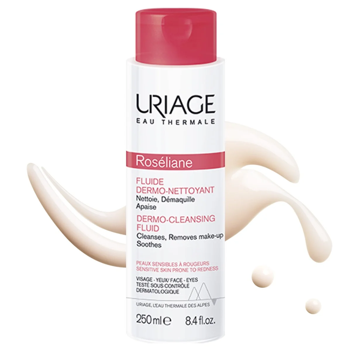 URIAGE ROSÉLIANE Dermo-Cleansing Fluid, 250ml 1×250 ml, čistaci fluid pre citlivú pleť so začervenaním