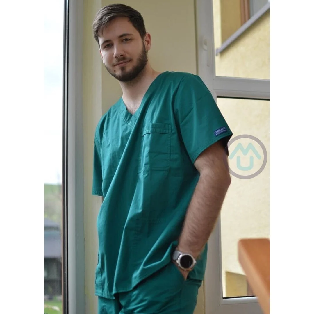 Pánska/ unisex zdravotnícka blúza V výstrih - poľovnícka zelená 3XL