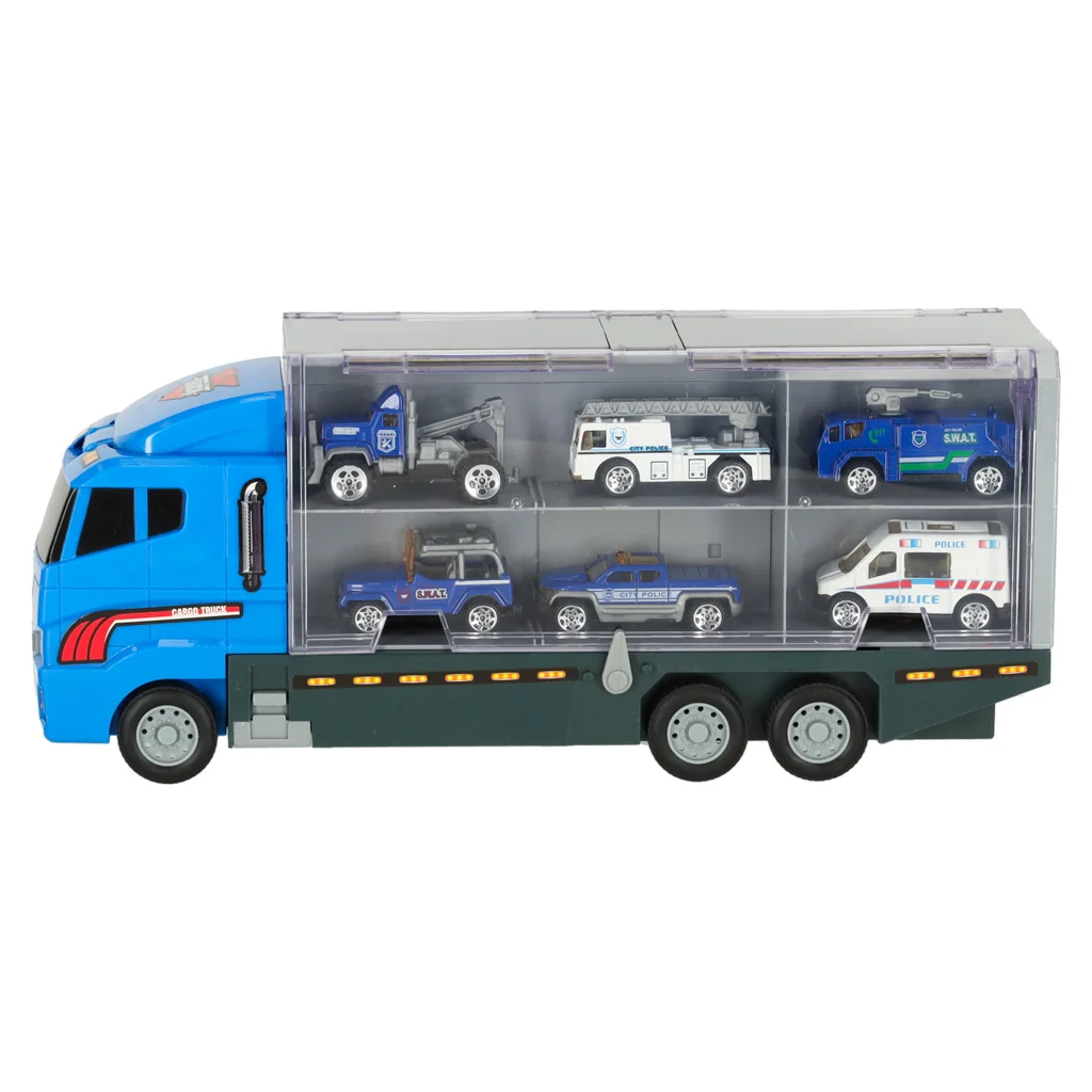 Tahač – transportér + 6 policajných áut, odpaľovač a úložné priehradky