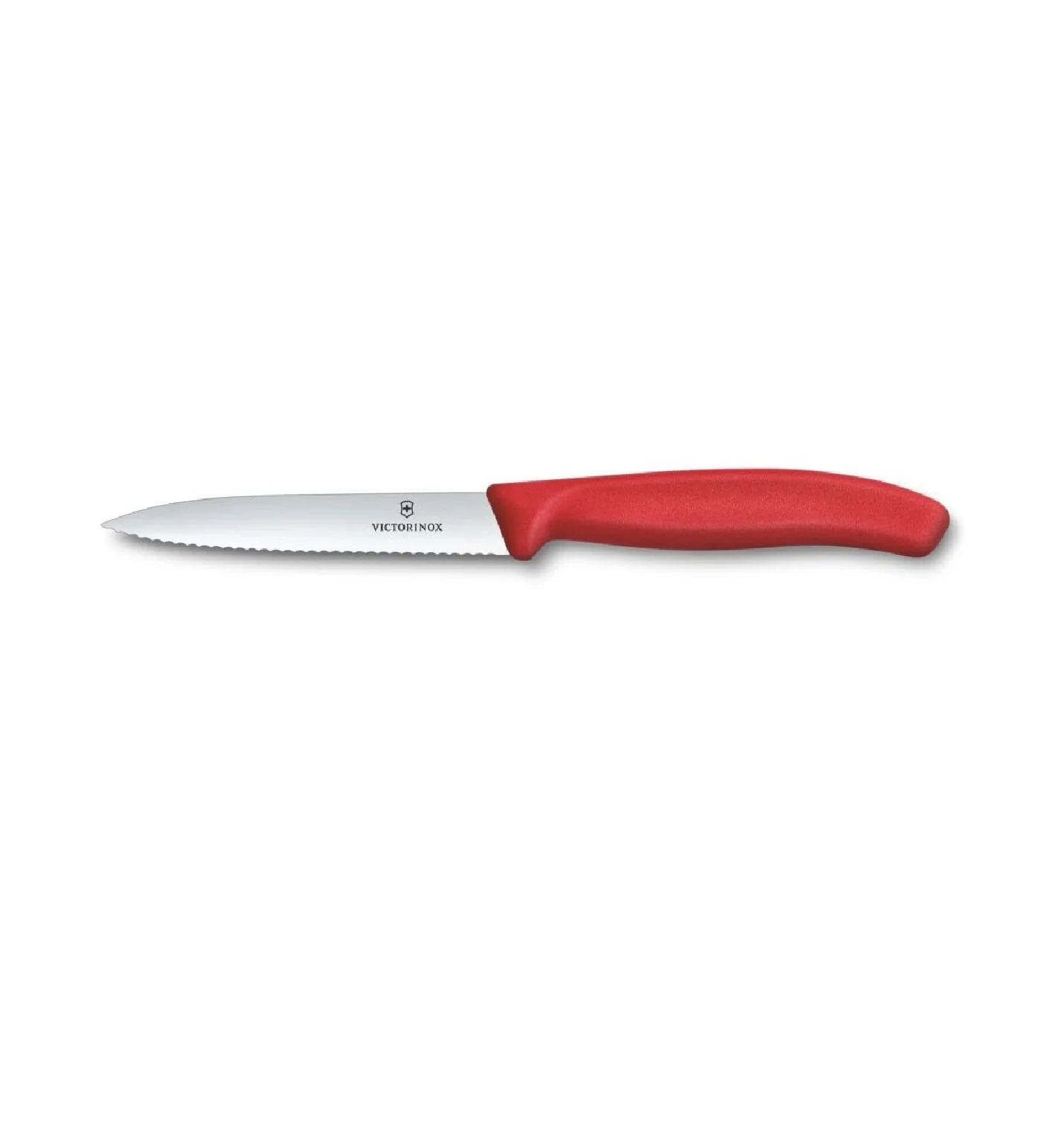 Victorinox Swiss Classic kuchynský špicatý nôž 10 cm, vlnitá čepeľ, červená rúčka