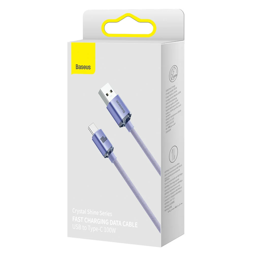 Baseus Crystal Shine kábel USB / USB-C 5A 100W 1.2m, fialový