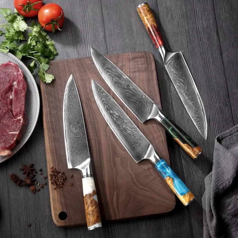 Damaškový kuchynský nôž - Zelená 1 ks, chef knife, oceľ