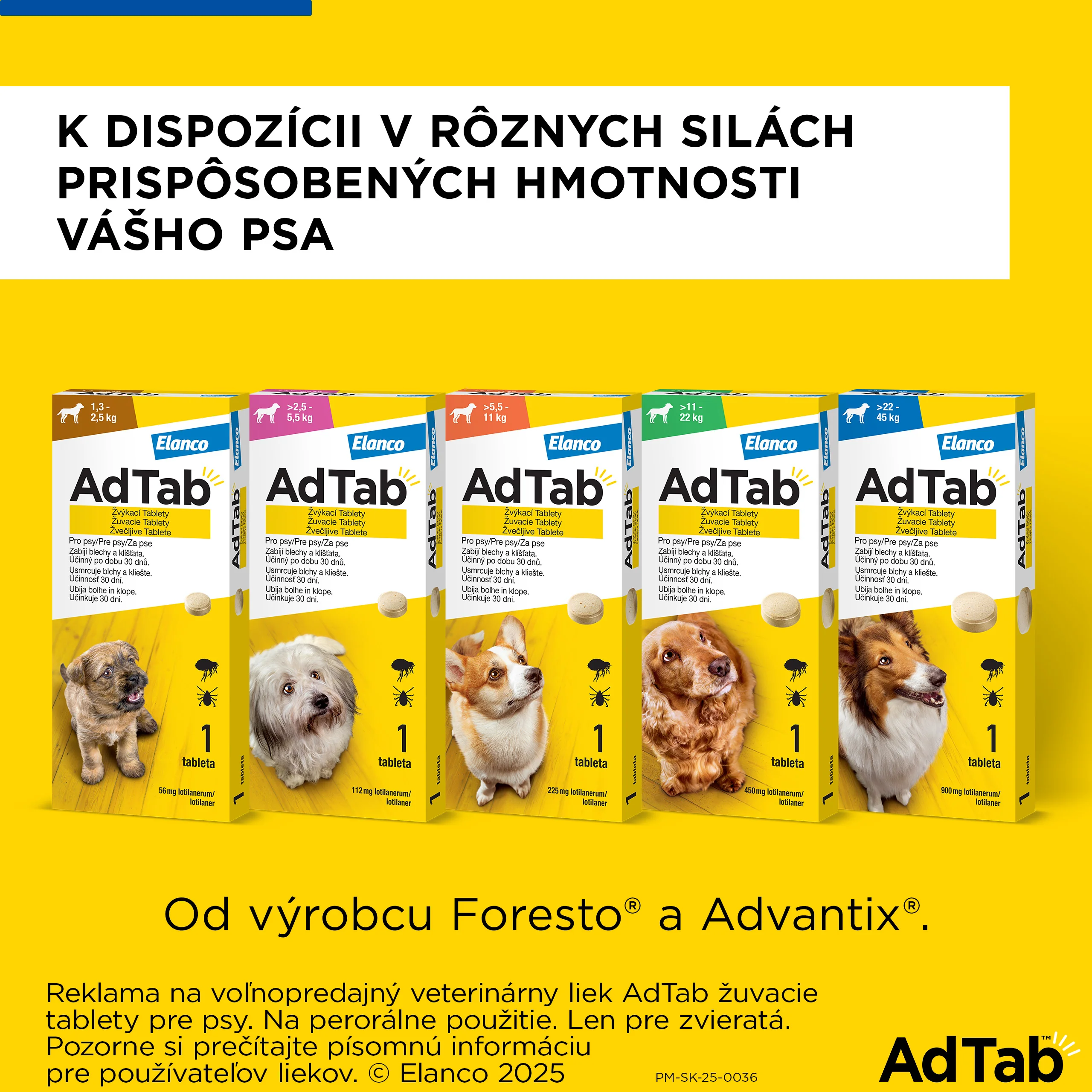 AdTab žuvacie tablety pre psy 56 mg, hmotnosť psa 1,3–2,5 kg 1 tbl