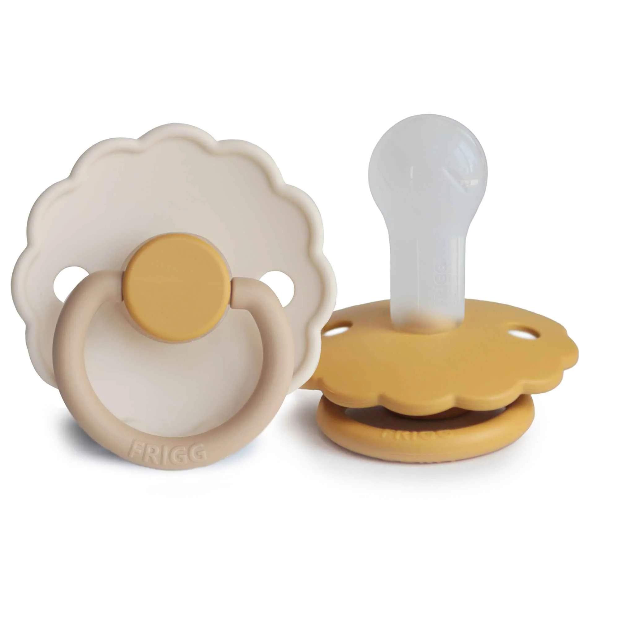 FRIGG Daisy silikónové cumlíky Chamomile/Honey gold, +6m, dvojbalenie 1×2 ks, cumlíky