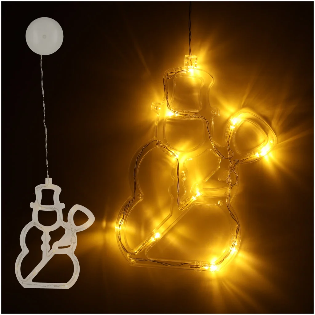 Vianočné dekorácie ozdoby osvetlenie, LED závesná dekorácia na okno snehuliak XXL 49 cm, 10 LED