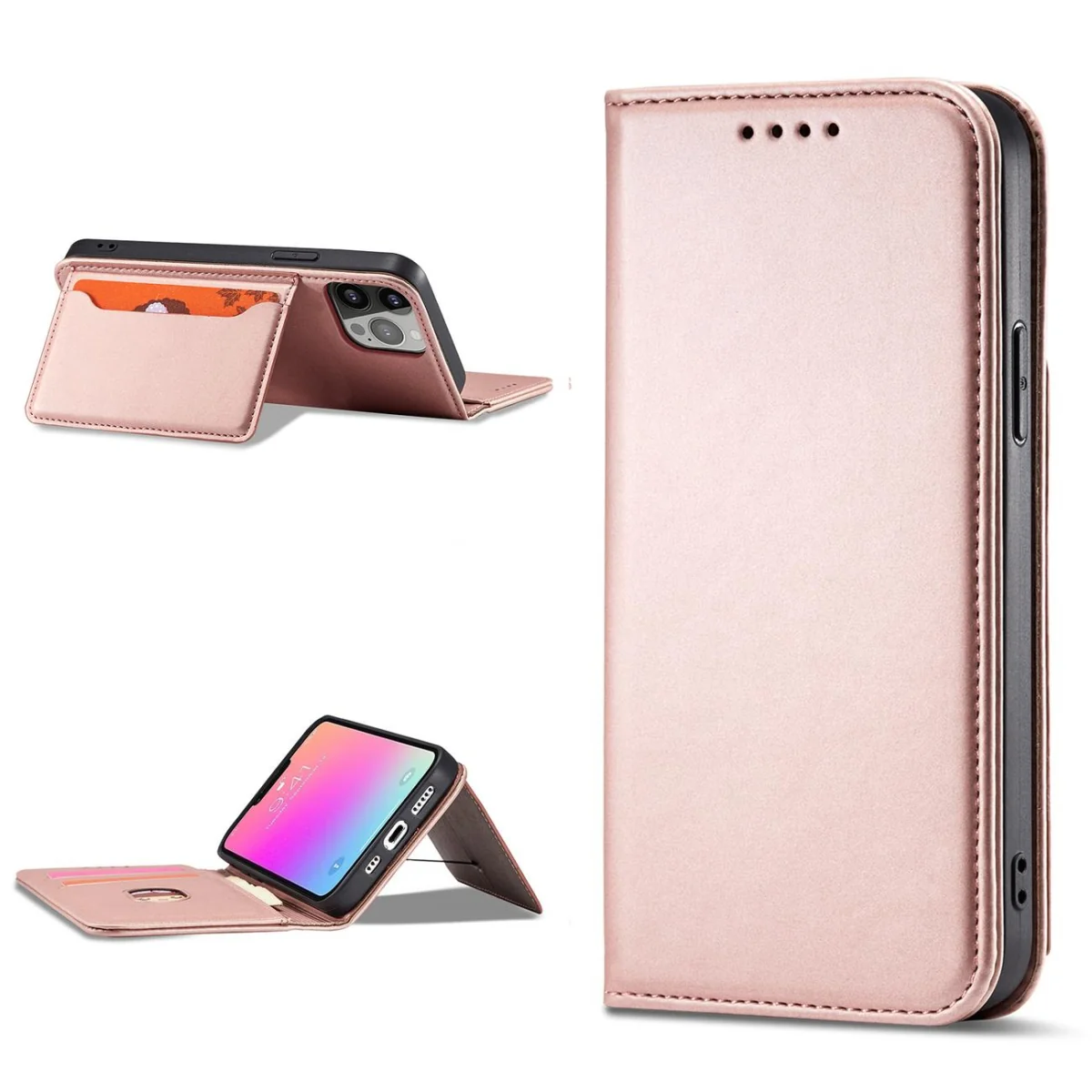 MG Magnet Card knižkové kožené puzdro na iPhone 13 Pro, ružové