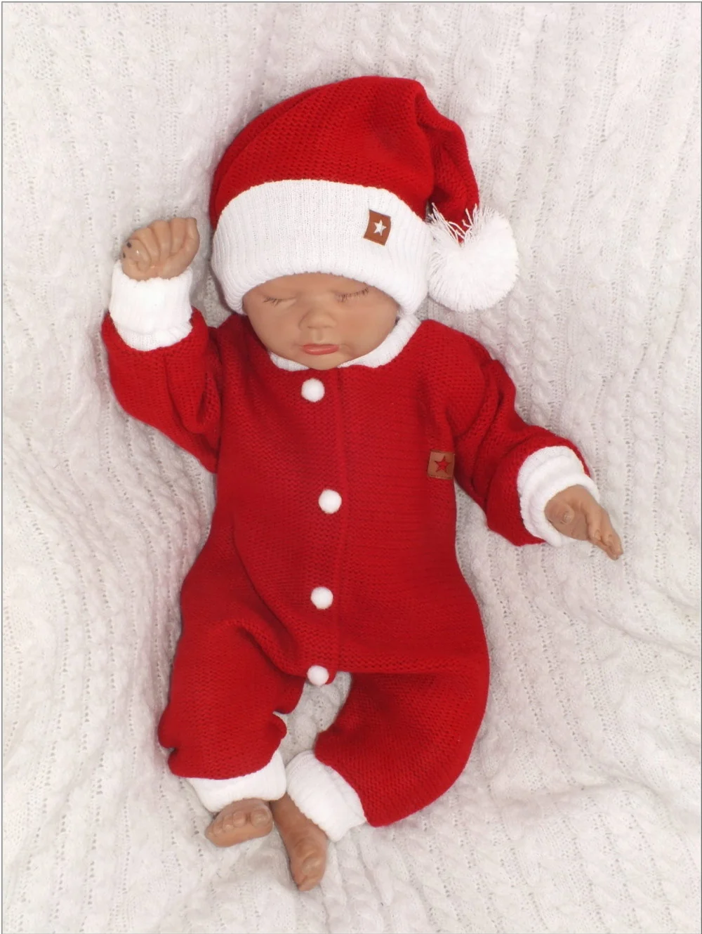 Z&Z 2-dielna sada Pletený overálok + čiapočka Baby Santa, červený, veľ. 86