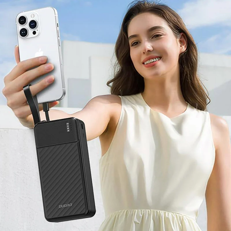 Dudao K11 Max Power Bank 30000mAh + kábel USB / USB-C / Lightning / Micro USB 10W, čierny cro USB 10W, čierny