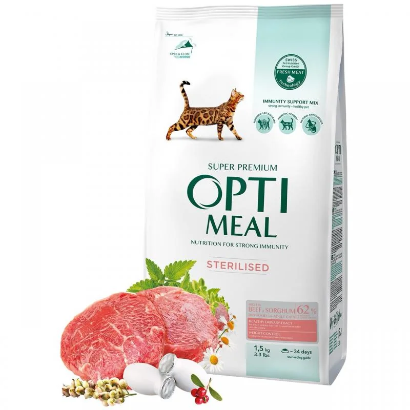 OPTIMEAL™ Superpremium pre všetky kastrované mačky s hovädzim mäsom a ciroku 1,5 kg (4652)