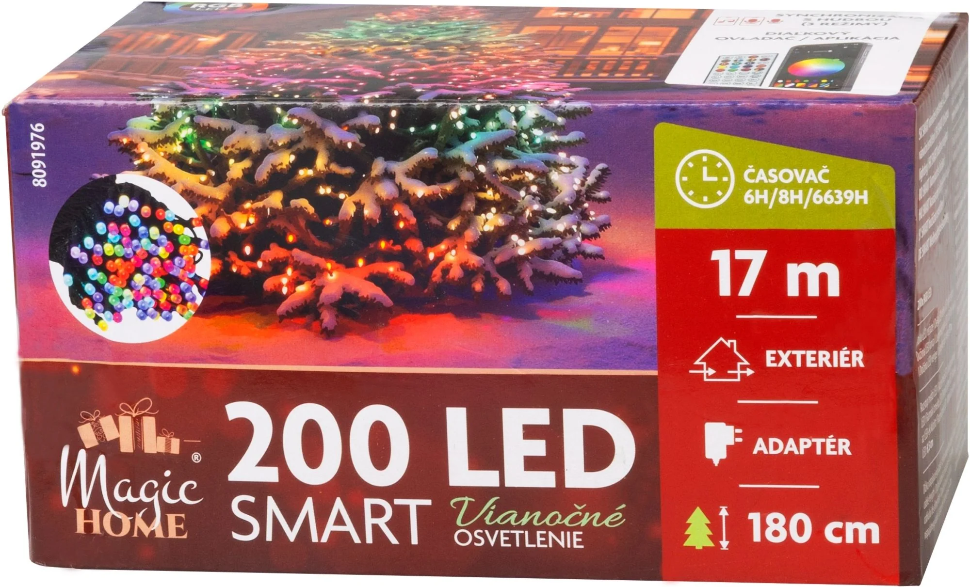 MagicHome vianočná LED reťaz, 1 ks S ovládačom, 200 LED, mix farieb, 17 m, IP44